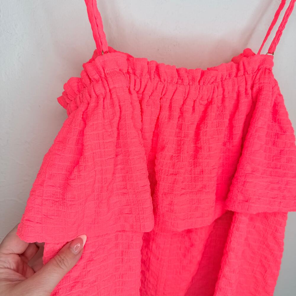 Lilly Pulitzer Mays Neon Coral Ruffle Tank Puka Shell Tassel Vacation Top XS - Picture 9 of 13